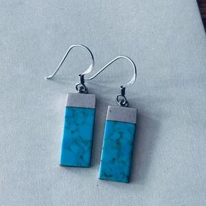 Vintage Boma Sterling Turquoise Rectangular Drop Earrings! Signed